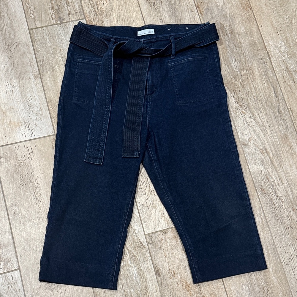 Loft High waist straight Navy Cropped Jeans with Belt size 10